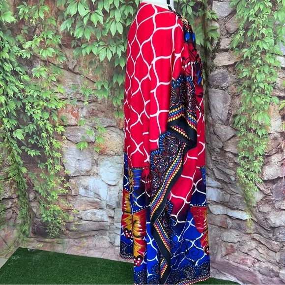 TRUE ROCK Red and Blue Maxi Length Caftan, One Size - Picture 9 of 13